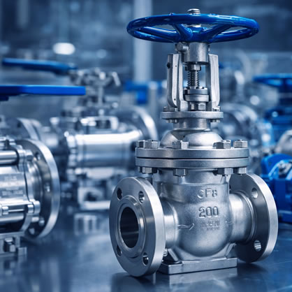 Válvula industrial de acero en primer plano